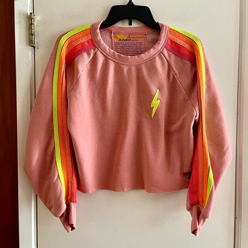 Aviator Nation Bolt Cropped Classic Crew Sweatshirt